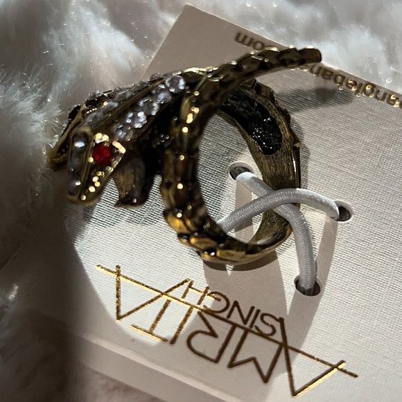 Amrita Singh Austrian Crystal Antique Silver Two Head Snake Ring Size 8. New - Picture 9 of 11